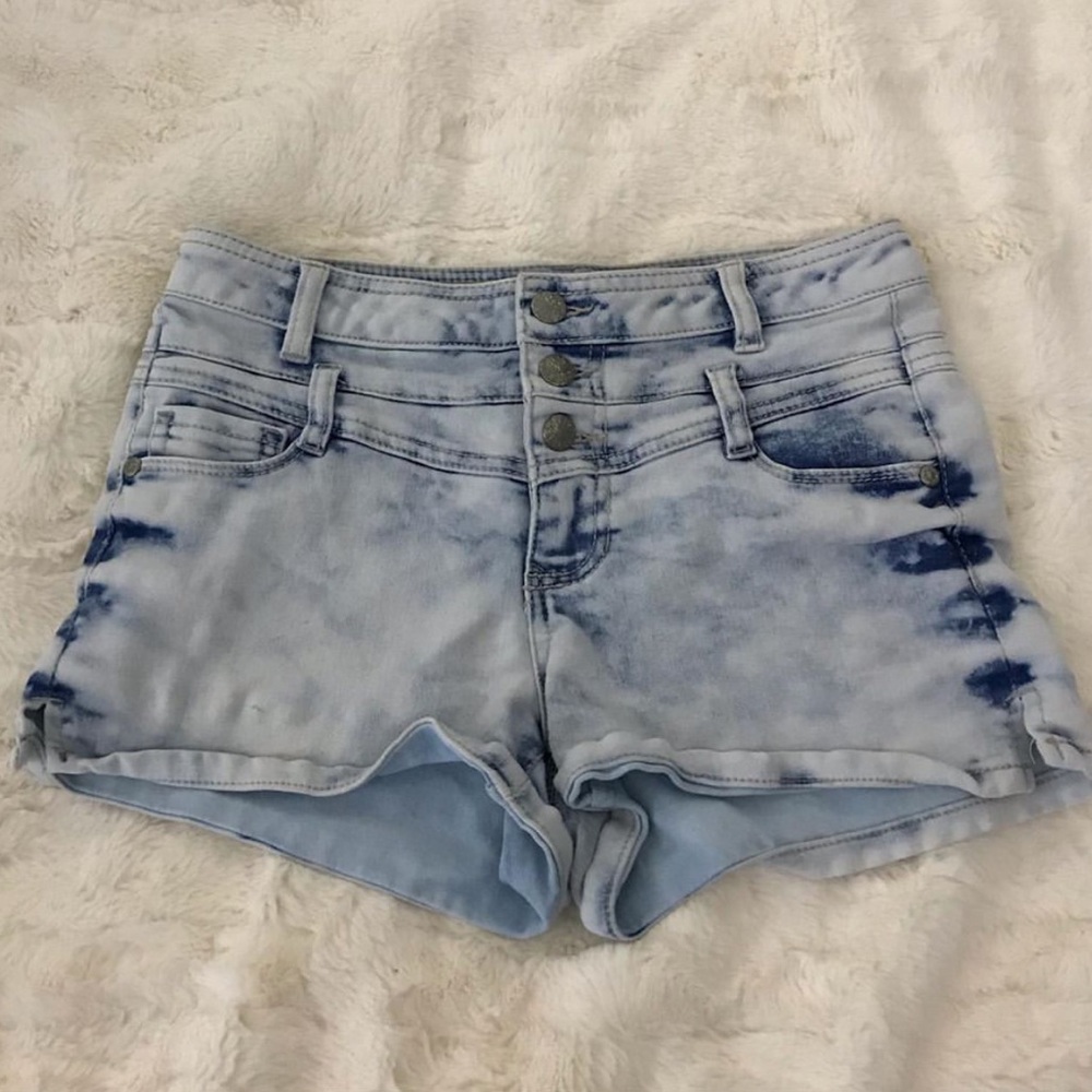 Washed Blue Denim Shorts with Buttons